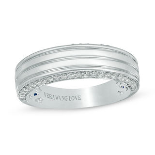 Vera Wang Love Collection Men's 0.45 CT. T.W. Diamond Edge Grooved Wedding Band in 14K White Gold