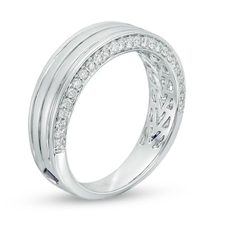 Vera Wang Love Collection Men's 0.45 CT. T.W. Diamond Edge Grooved Wedding Band in 14K White Gold