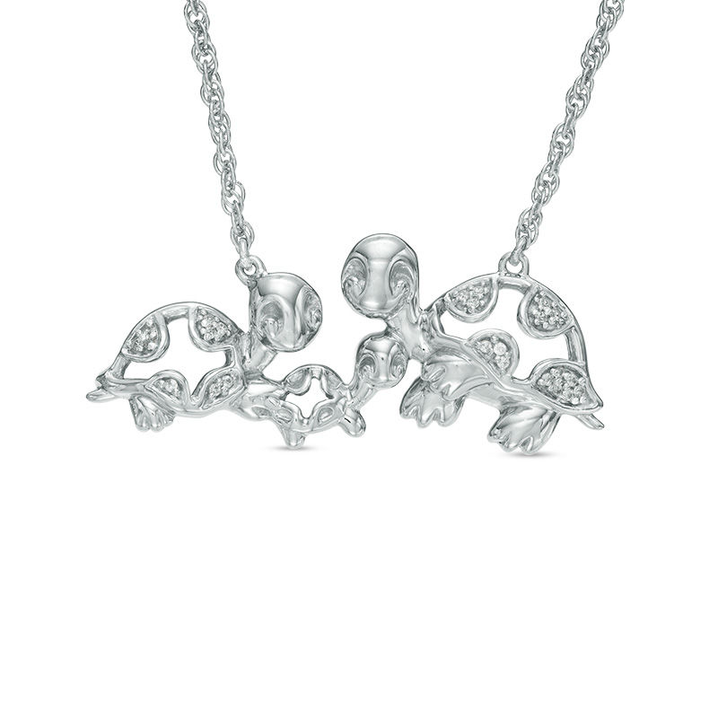 Diamond Accent Turtle Family Necklace in Sterling Silver - 17"|Peoples Jewellers