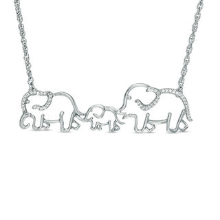 0.12 CT. T.W. Diamond Elephant Family Necklace in Sterling Silver - 17"