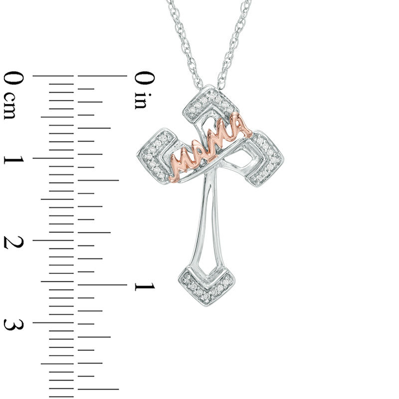 Diamond Accent "MAMA" Cross Pendant in Sterling Silver and 10K Rose Gold|Peoples Jewellers