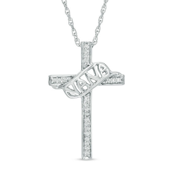 Diamond Accent "NANA" Cross Pendant in Sterling Silver