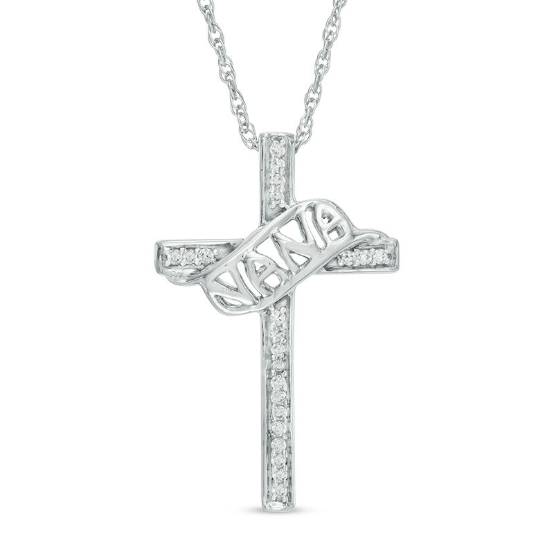 Diamond Accent "NANA" Cross Pendant in Sterling Silver|Peoples Jewellers