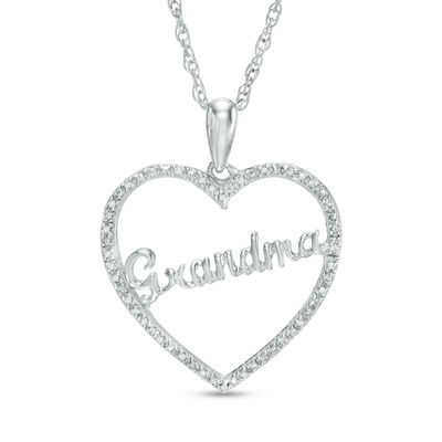 Diamond Accent "Grandma" Heart Pendant in 10K White Gold