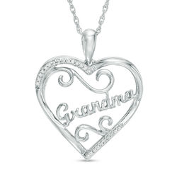 Diamond Accent Heart Filigree &quot;Grandma&quot; Pendant in Sterling Silver