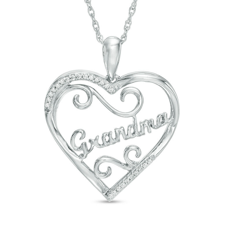 Diamond Accent Heart Filigree "Grandma" Pendant in Sterling Silver|Peoples Jewellers