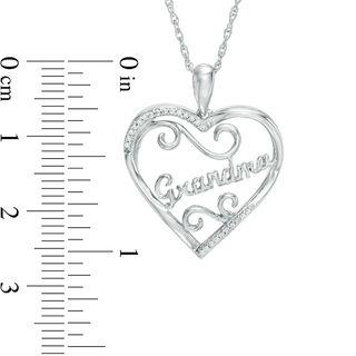 Diamond Accent Heart Filigree "Grandma" Pendant in Sterling Silver