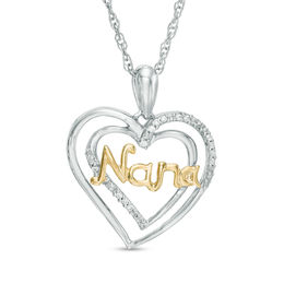 Diamond Accent &quot;Nana&quot; Double Heart Pendant in Sterling Silver and 10K Gold