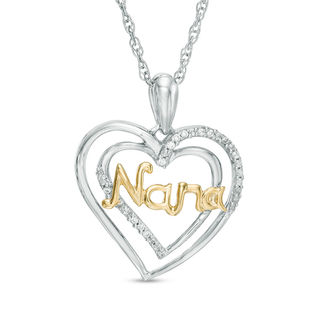 Diamond Accent "Nana" Double Heart Pendant in Sterling Silver and 10K Gold