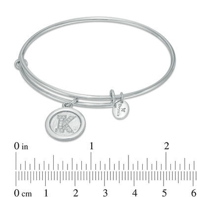 Chrysalis Cubic Zirconia "K" Initial Charm Adjustable Bangle in White Brass