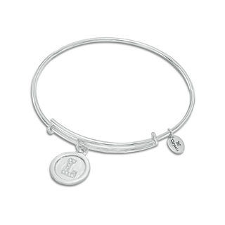 Chrysalis Cubic Zirconia "L" Initial Charm Adjustable Bangle in White Brass