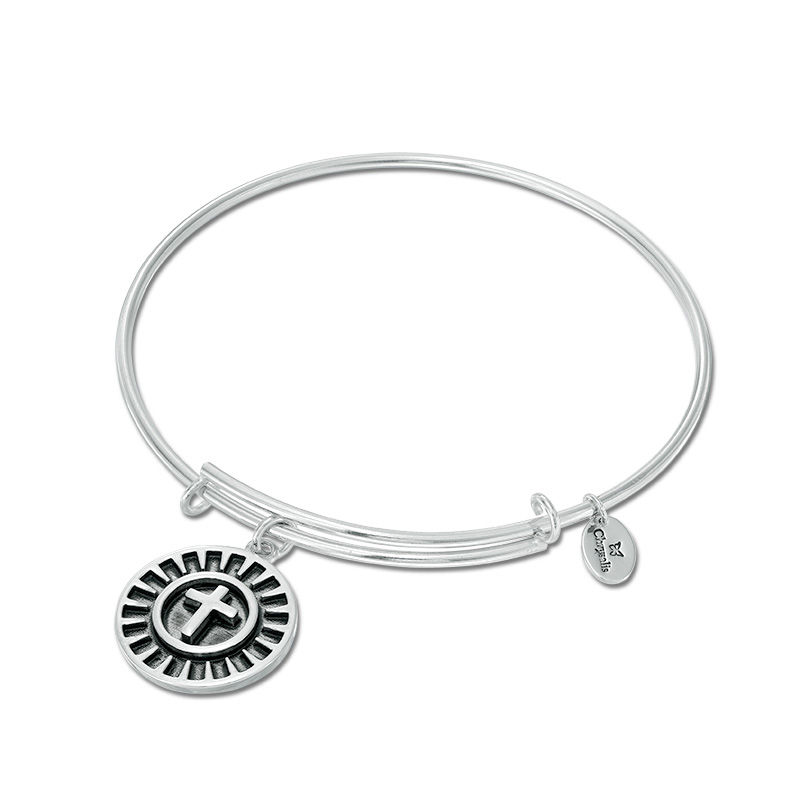 Chrysalis Cross Charm Adjustable Bangle in White Brass|Peoples Jewellers