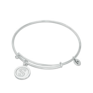 Chrysalis Cubic Zirconia "S" Initial Charm Adjustable Bangle in White Brass