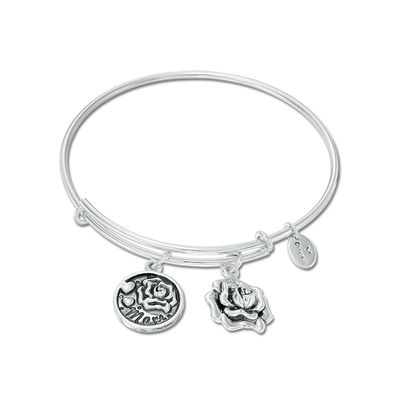 Chrysalis "MOM" Charms Adjustable Bangle in White Brass