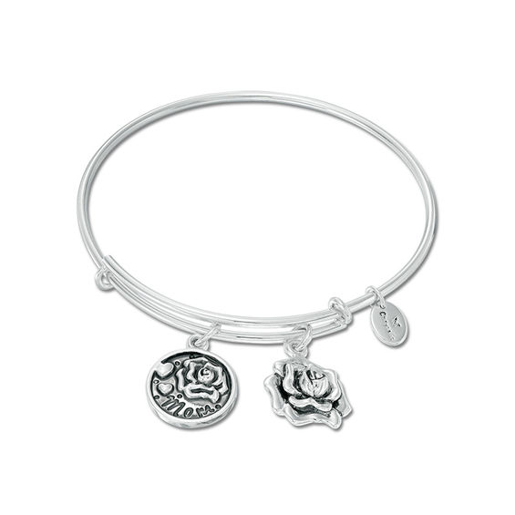 Chrysalis "MOM" Charms Adjustable Bangle in White Brass