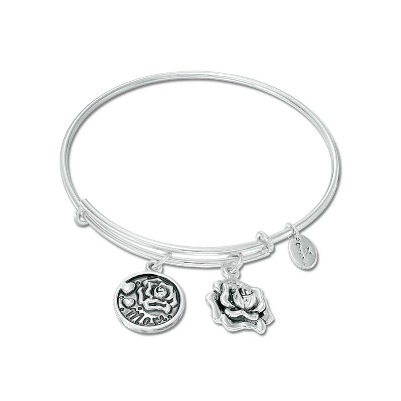 Chrysalis "MOM" Charms Adjustable Bangle in White Brass|Peoples Jewellers