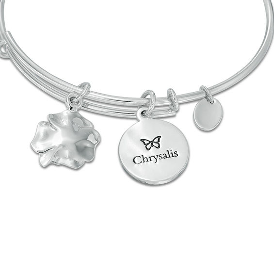 Chrysalis "MOM" Charms Adjustable Bangle in White Brass