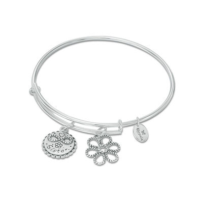 Chrysalis "Sister" Charms Adjustable Bangle in White Brass