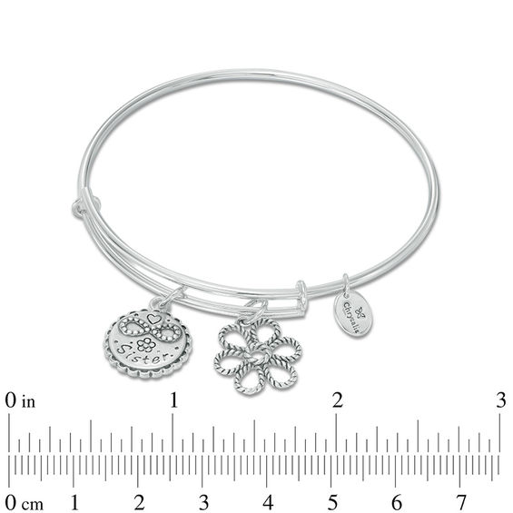 Chrysalis "Sister" Charms Adjustable Bangle in White Brass