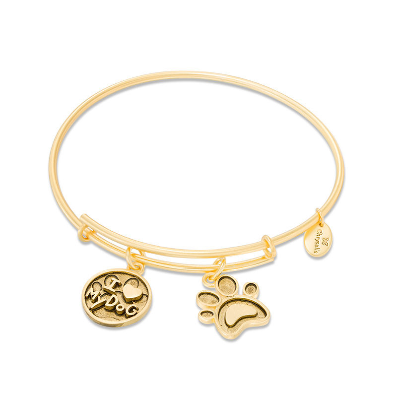 Chrysalis Dog Charms Adjustable Bangle in Yellow-Tone Brass|Peoples Jewellers