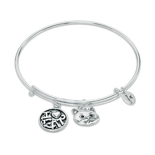 Chrysalis "I Love Cat" Charms Adjustable Bangle in White Brass