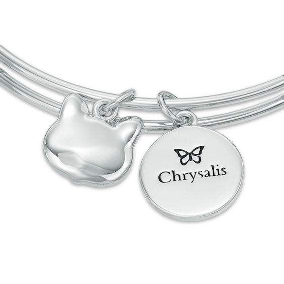 Chrysalis "I Love Cat" Charms Adjustable Bangle in White Brass