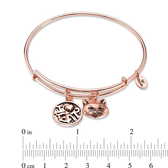 Chrysalis "I Love Cat" Charms Adjustable Bangle in White Brass