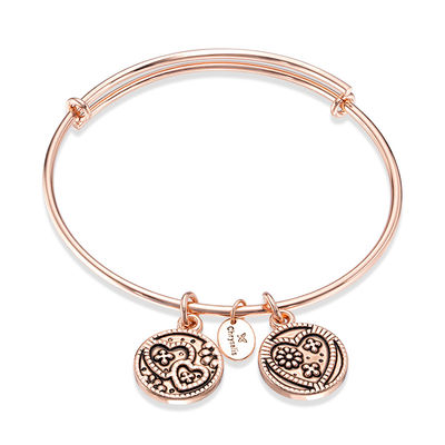 Chrysalis "Love" Charms Adjustable Bangle in Rose-Tone Brass