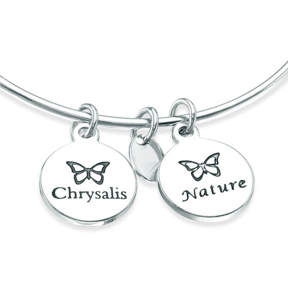 Chrysalis "Nature" Charms Adjustable Bangle in White Brass