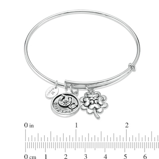 Chrysalis Cubic Zirconia "Good Luck" Charms Adjustable Bangle in White Brass