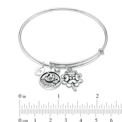 Chrysalis Cubic Zirconia "Good Luck" Charms Adjustable Bangle in White Brass