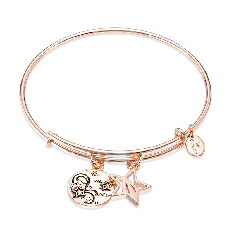 Chrysalis "You are a star" Charms Adjustable Bangle in Rose-Tone Brass|Peoples Jewellers