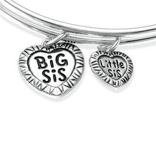 Chrysalis "Big Sis Little Sis" Charms Adjustable Bangle in White Brass