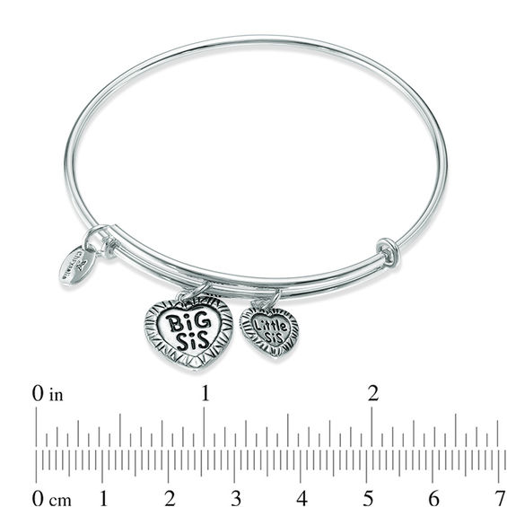 Chrysalis "Big Sis Little Sis" Charms Adjustable Bangle in White Brass