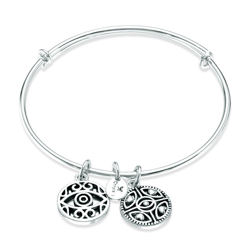 Chrysalis "Protection" Charms Adjustable Bangle in White Brass|Peoples Jewellers