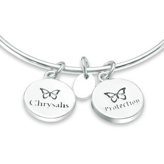 Chrysalis "Protection" Charms Adjustable Bangle in White Brass