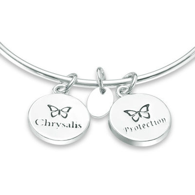 Chrysalis "Protection" Charms Adjustable Bangle in White Brass