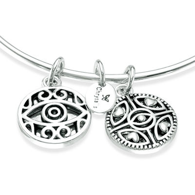 Chrysalis "Protection" Charms Adjustable Bangle in White Brass