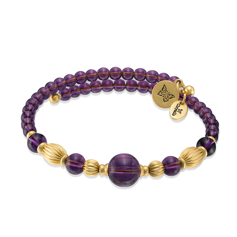 Chrysalis Purple Glass and Brass Bead Alternating Adjustable Bangle in Brass|Peoples Jewellers
