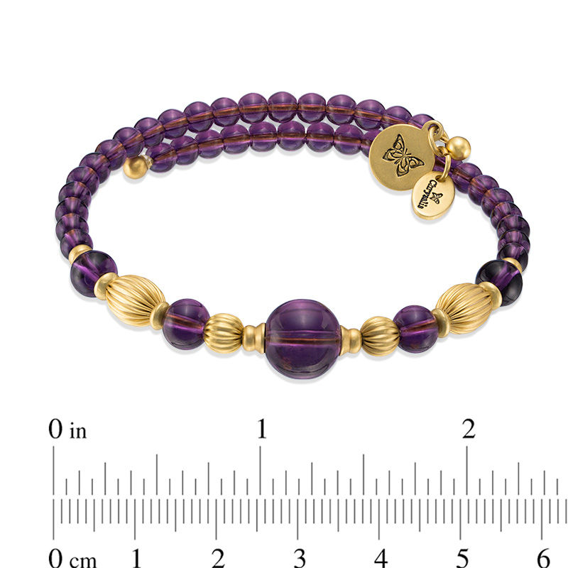 Chrysalis Purple Glass and Brass Bead Alternating Adjustable Bangle in Brass|Peoples Jewellers