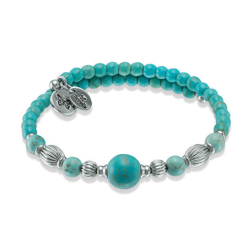 Chrysalis Turquoise and Silver-Tone Bead Adjustable Bangle in Brass|Peoples Jewellers
