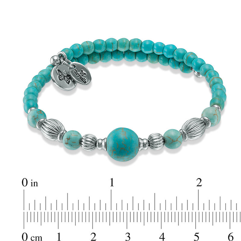 Chrysalis Turquoise and Silver-Tone Bead Adjustable Bangle in Brass