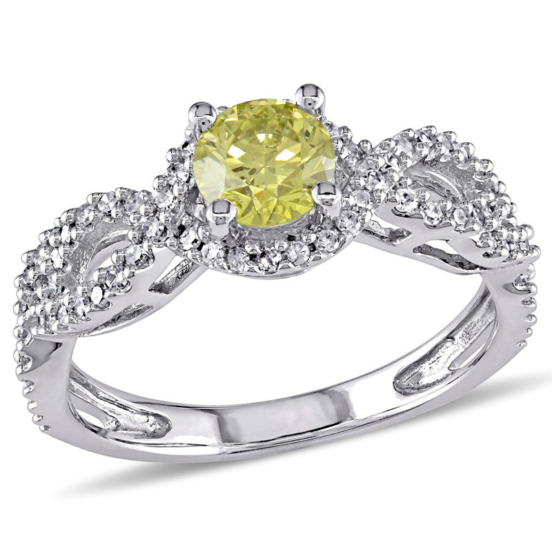 0.76 CT. T.W. Enhanced Yellow and White Diamond Frame Twist Engagement Ring in 10K White Gold|Peoples Jewellers