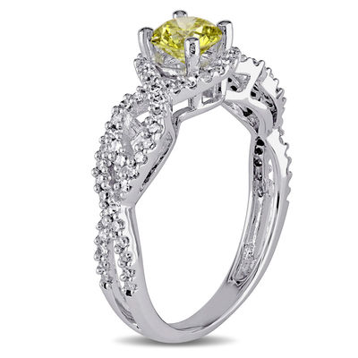 0.76 CT. T.W. Enhanced Yellow and White Diamond Frame Twist Engagement Ring in 10K White Gold