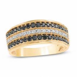 0.45 CT. T.W. Enhanced Black and White Diamond Three Row Band in 10K Gold