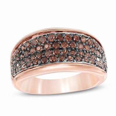 0.83 CT. T.W. Champagne Diamond Four Row Ring in 10K Rose Gold