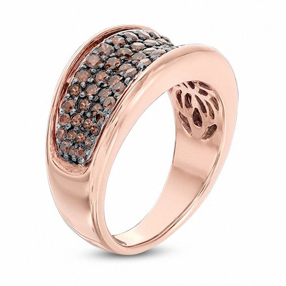 0.83 CT. T.W. Champagne Diamond Four Row Ring in 10K Rose Gold