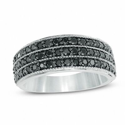 0.95 CT. T.W. Black Diamond Three Row Ring in Sterling Silver