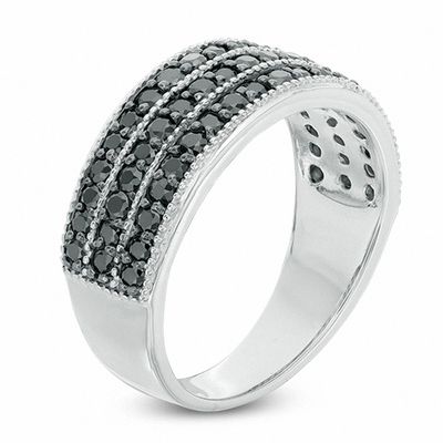 0.95 CT. T.W. Black Diamond Three Row Ring in Sterling Silver