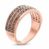 0.95 CT. T.W. Champagne Diamond Three Row Ring in 10K Rose Gold